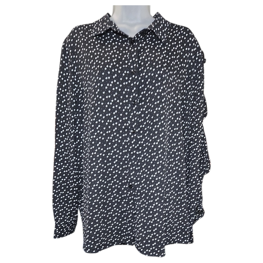 Boohoo Wom Sz 14 Ruffle Sleeve Heart Print Long Sleeve Blouse Valentines Day NWT